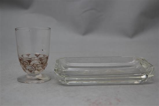 A Lalique Pouilly pattern liqueur glass, 12.5cm. (2)